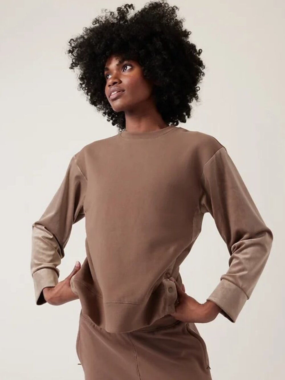 Athleta Retroplush Velvet Crewneck Sweatshirt Brown XS